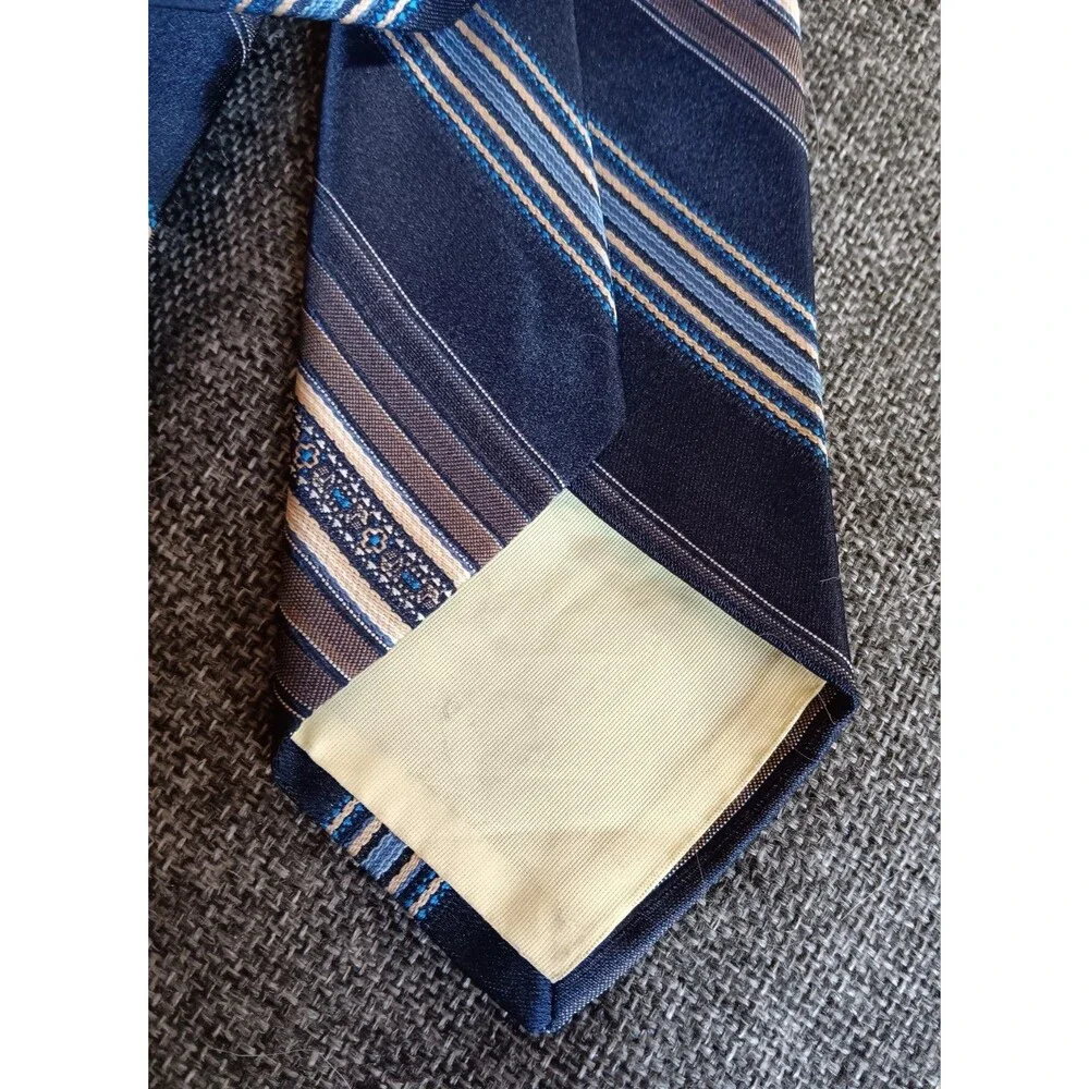 Tie 70s 80s 90s Y2K Mens Beau Brummell Blue Brown Beige 3 Wide 54 Long